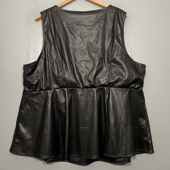 Torrid Black Faux Leather Lace Up Top Plus Size 3X Tank Peplum Club Moto Biker - Picture 3 of 9